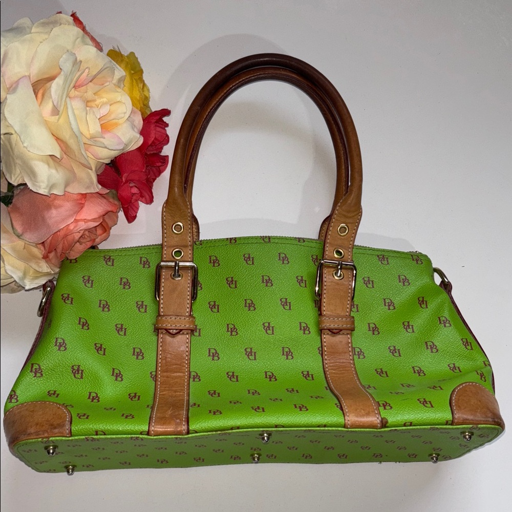 Dooney & Bourke Signature Domed Satchel Green Apple Satchel w/Vachetta Trim